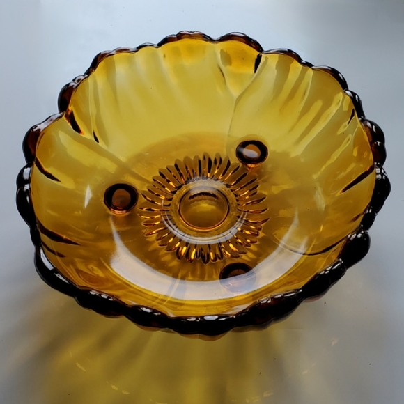 11" 🧡Vntg🌻"Petals Amber"🧡3 Toed Footed Thick 4lb 4oz Bowl by Colony🌻 - Picture 10 of 13